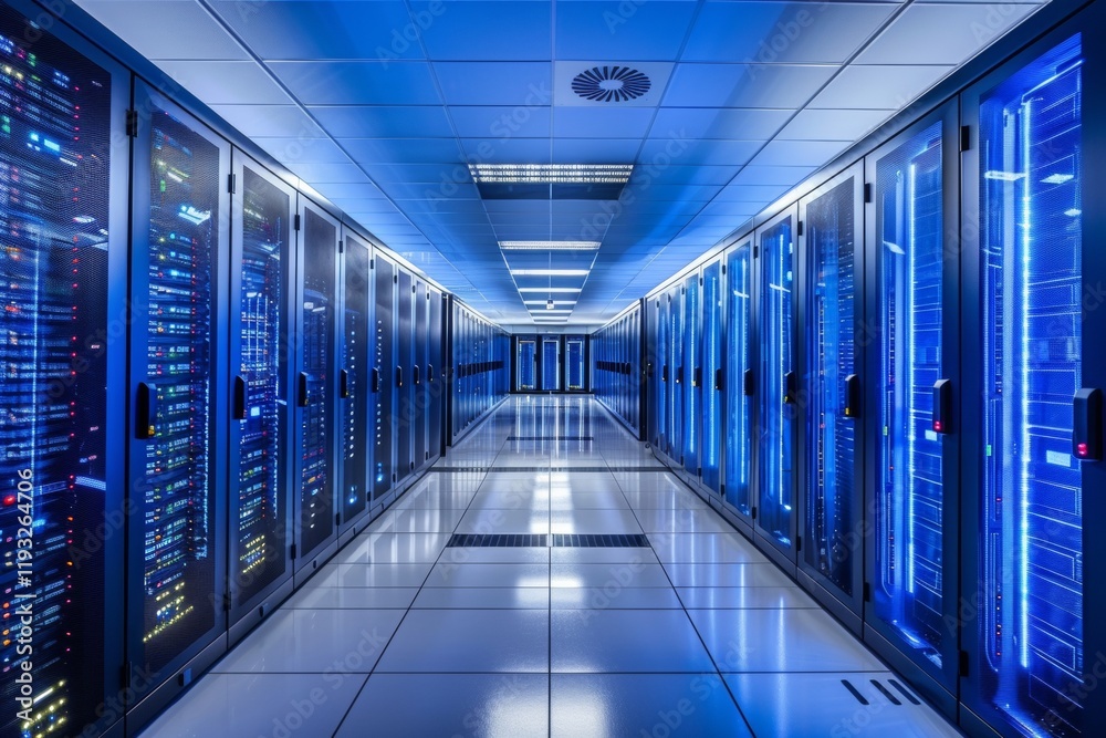 Poster advanced data center operations urban space technology infrastructure high-tech environment wide-ang