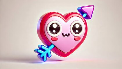 Obraz premium smooth d icon render with rounded edges raytracing of kawaii anime heart with an arrow through it,