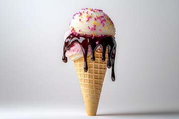 Delicious Ice Cream Cone with Chocolate Sauce and Sprinkles