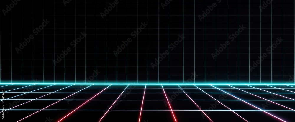 Poster retro grid background with glowing neon lines futuristic 80s themed designs