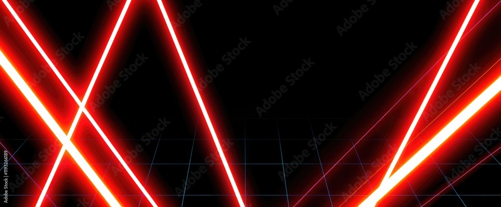 Poster Dynamic red laser beams intersect over grid vibrant futuristic design