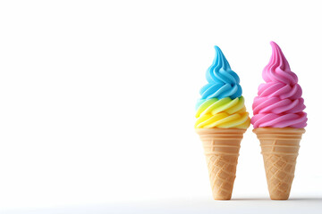 Colorful Soft Serve Ice Cream Cones in Pink and Yellow Shades