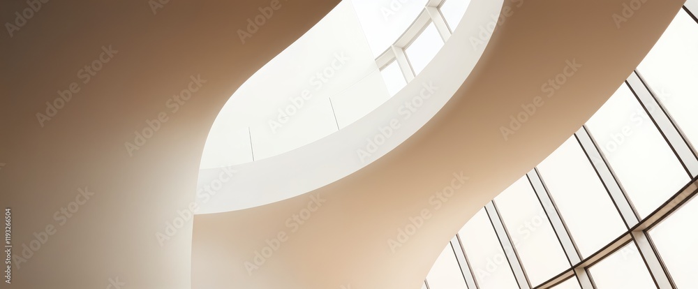 Aufkleber abstract architectural interior with curved walls and large windows light streams in modern and airy
