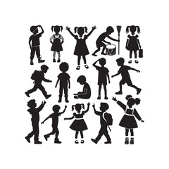 Black Color Children's silhouette design Vector Illustration, Solid White Background