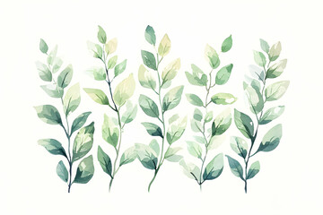 Fototapeta premium Soft Greenery Leaves Watercolor Illustration for Nature Aesthetic