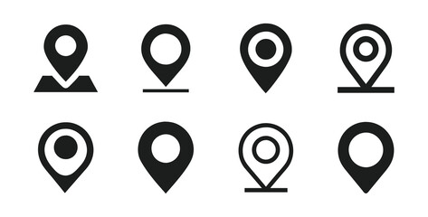 Location map pin icon set vector illustration outline, solid and pictogram icon