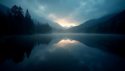 Fototapeta premium Ethereal Flow A Melancholic Long Exposure on the Lake