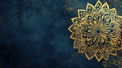 Elegant Golden Mandala Design on Dark Blue Background