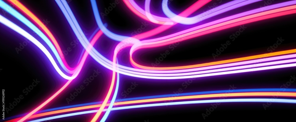 Aufkleber abstract neon light trails vibrant colors dynamic curves glowing lines dark background