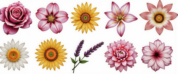 A collection of flower images with a variety of colors and shapes. The mood of the images is bright and cheerful, with the flowers being the main focus