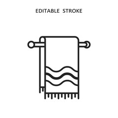 This minimalistic towel outline icon features an editable stroke for customization, making it perfect for web design, mobile apps, or print materials, meeting all creative needs with style