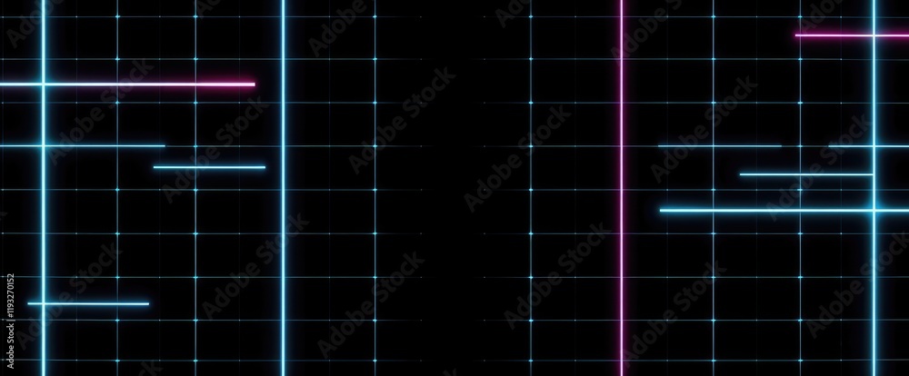 Poster Abstract neon grid background with glowing lines modern tech designs