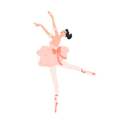 Cartoon character of ballerina in dance pose. Girl dancing classical choreography in pointe shoes © Limpreom