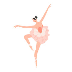 Cartoon character of ballerina in dance pose. Girl dancing classical choreography in pointe shoes © Limpreom