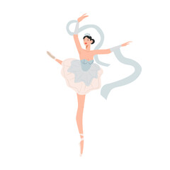 Cartoon character of ballerina in dance pose. Girl dancing classical choreography in pointe shoes © Limpreom
