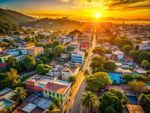 Aerial View of Cap-Haitien Boulevard at Sunrise, Haiti - Vibrant Morning Scene