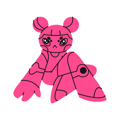 Y2k cartoon mascot character in the retro 2000s style. Cyber ​​Girl robot with stars for 90s design. Futuristic animal