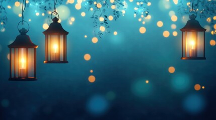 Enchanting Lanterns with Soft Glow in a Dreamy Blue Atmosphere