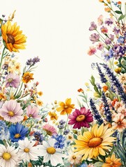 Colorful blooming flowers with lush greenery.