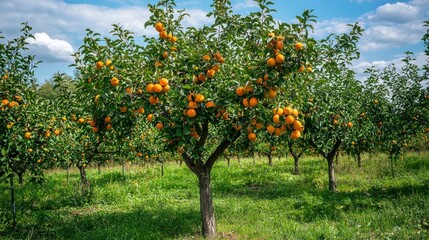 Fototapeta premium A person picking fresh fruit from a tree in an orchard on a sunny day