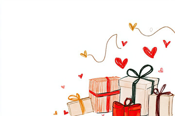 Colorful gift boxes with hearts create festive atmosphere