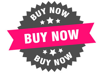 buy now. buy now round pink label isolated on transparent background