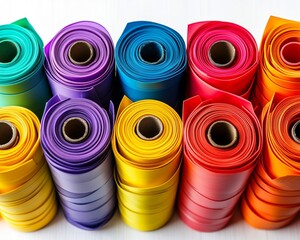 Colorful rolls of ribbon for creative projects.