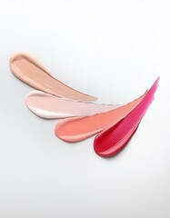 Creative concept image of cosmetics makeup beauty products lipstick eyeshadows foundation makeup on white background.