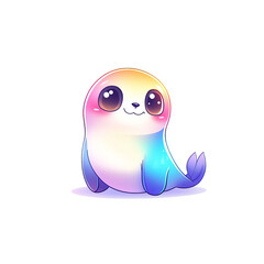 Fototapeta premium Cute cartoon seal playing joyfully digital art colorful background whimsical style adorable design