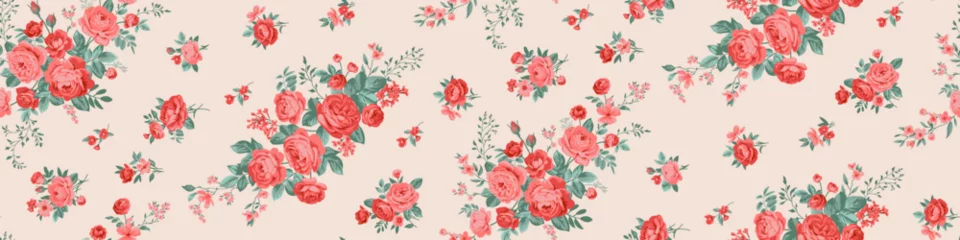 Seamless spring vector pattern with floral roses motif for dress fabric © Maria