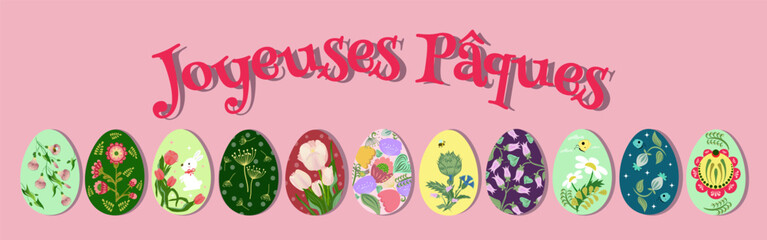 Happy Easter in French, background 