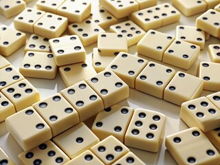 Aerial View of Ivory Dominoes Arranged in Intricate Pattern on a White Surface