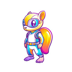 Naklejka premium Adventurous squirrel character fantasy world digital illustration colorful background playful perspective whimsical concept
