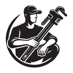 Plumber Silhouette Vector Illustration, Solid White Background.