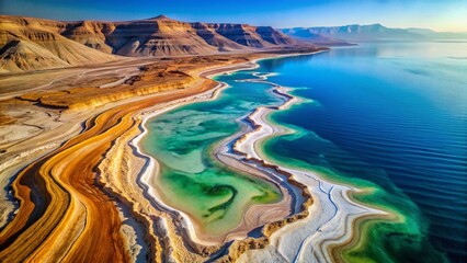 Aerial View of Layered Salt Deposits, Dead Sea, Jordan - Stunning Geological Formation