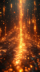 Naklejka premium Dynamic abstract background featuring glowing orange particles and light trails creating a mesmerizing illusion