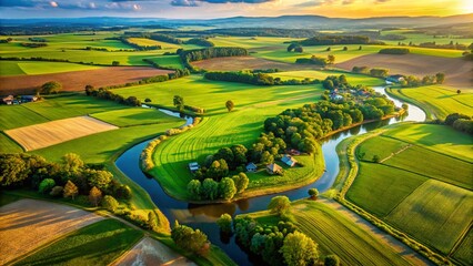 Fototapeta premium Aerial View of Lush Farmland near Poolesville, Montgomery County, Maryland - Agricultural Landscape Photography
