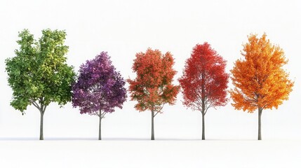 Fototapeta premium Collection of vibrant trees isolated on a white surface