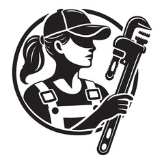 Plumber Silhouette Vector Illustration, Solid White Background.