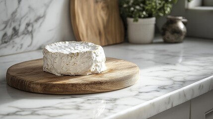 Delicious cheese on a wooden board.