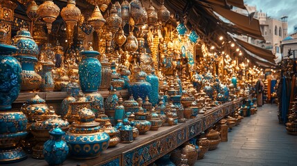 Fototapeta premium Traditional pottery market filled with vibrant colors