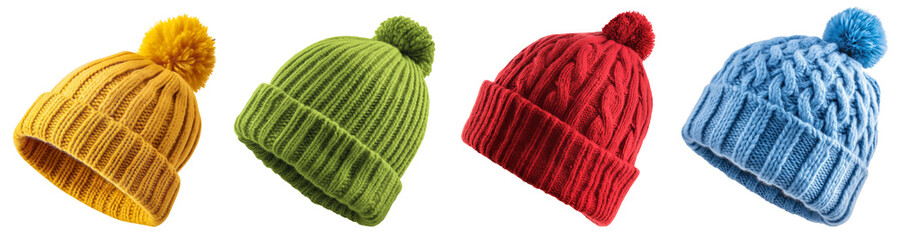 Fototapeta premium Collection set of winter hat isolated on white and transparent background, cut out png 