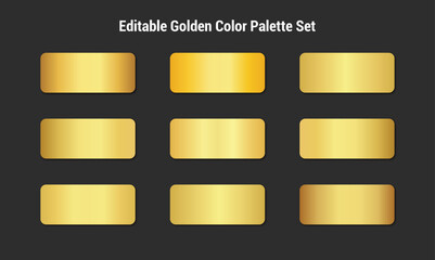 Golden Color palette set, Golden color gradient color palette set, Smooth golden premium gradient swatch palette set, Elegant Gold gradient color metallic set collection, Golden bar set.