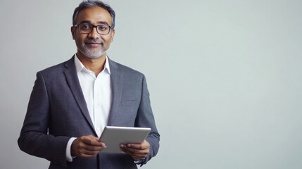 Businessman Holding Tablet with Smile