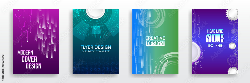 Poster page layout set for sci-fi. set of high-tech covers for marketing. modern technology design for post