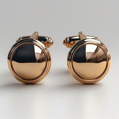 Mockup of a blank elegant gold cufflinks set against a white background, perfect for luxury fashion accessories, business attire, and premium jewelry branding.