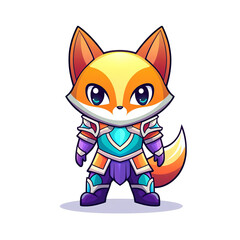 Adventurous fox character in armor digital art fantasy setting playful environment front view heroic concept