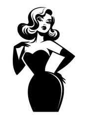 A vector silhouette of a stylish female model isolated on a white background.