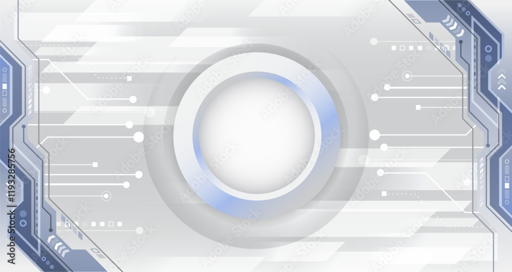 Aufkleber Hi-tech grey background with various technology elements. Vector illustration of circuit board and circles. Abstract futuristic communication.