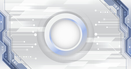 Hi-tech grey background with various technology elements. Vector illustration of circuit board and circles. Abstract futuristic communication.